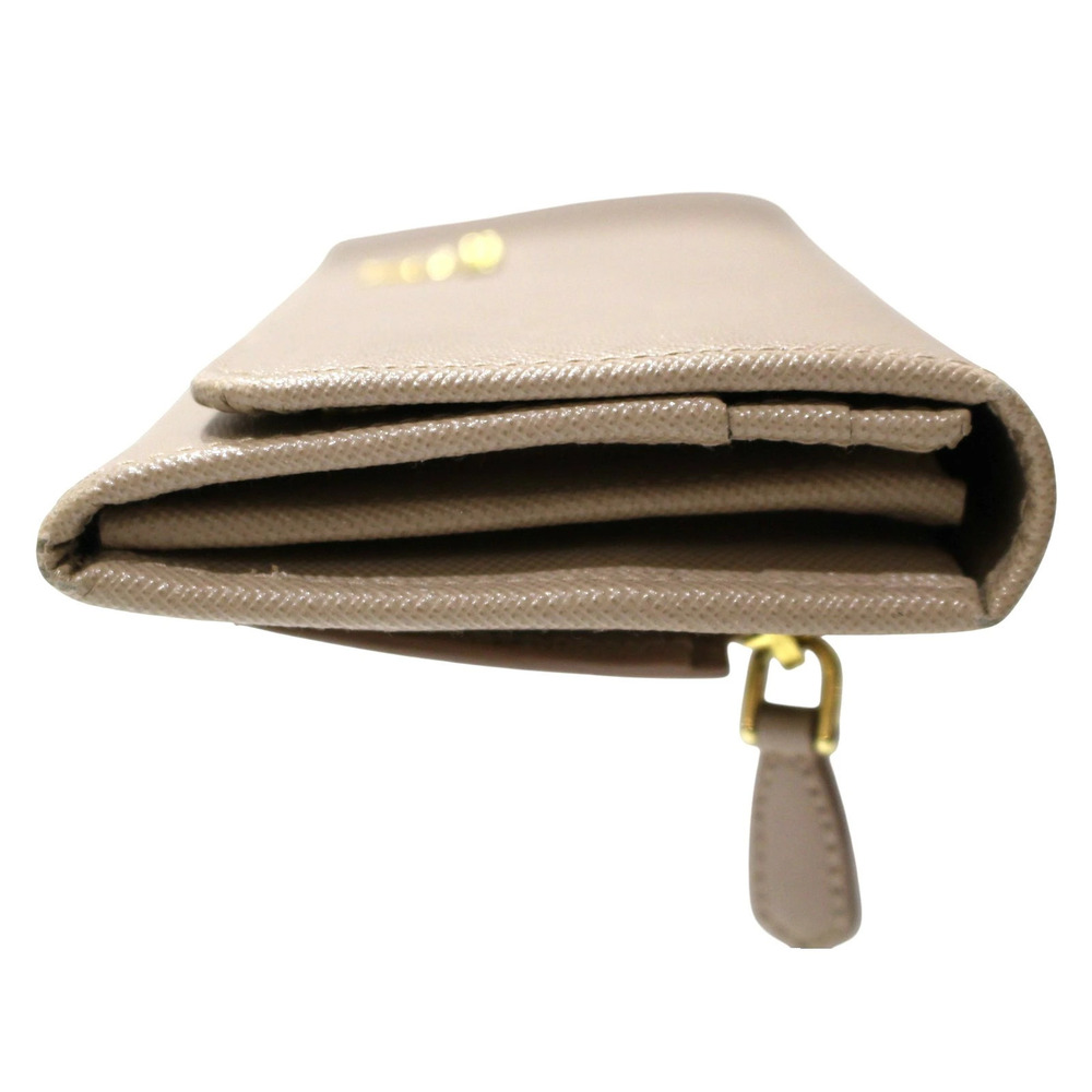 PRADA Saffiano Metal Leather Long Wallet CAMMEO Pink Beige Flap Double Snap - Picture 3 of 10